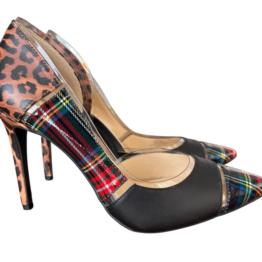 Jessica Simpson Black Heels with Leopard and Plaid Accents